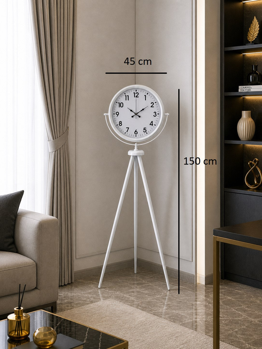 Soft Beyaz Dekoratif Tripod Ayaklı Saat