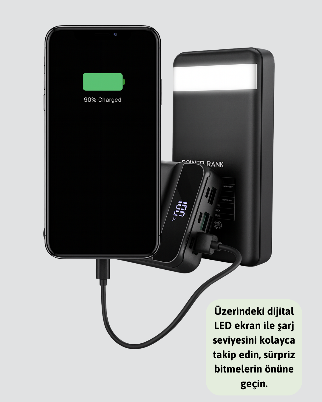 50.000 mAh Kapasiteli Powerbank – Hızlı Şarj Destekli, 4 USB Portlu, LED Işıklı Taşınabilir Enerji Deposu