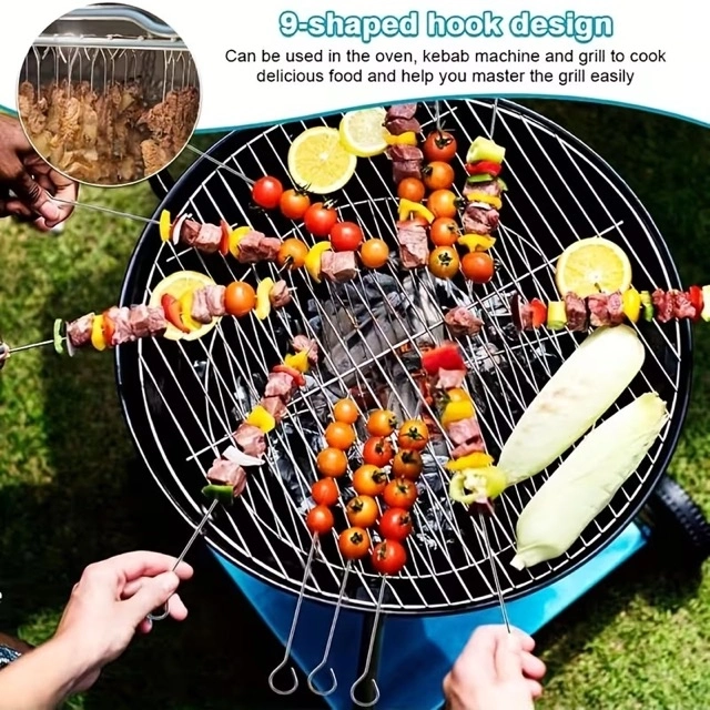 10 Adet Paslanmaz Çelik Mangal Şişi Seti – 20 Cm Metal Çöp Şiş Ve Izgara Şişleri