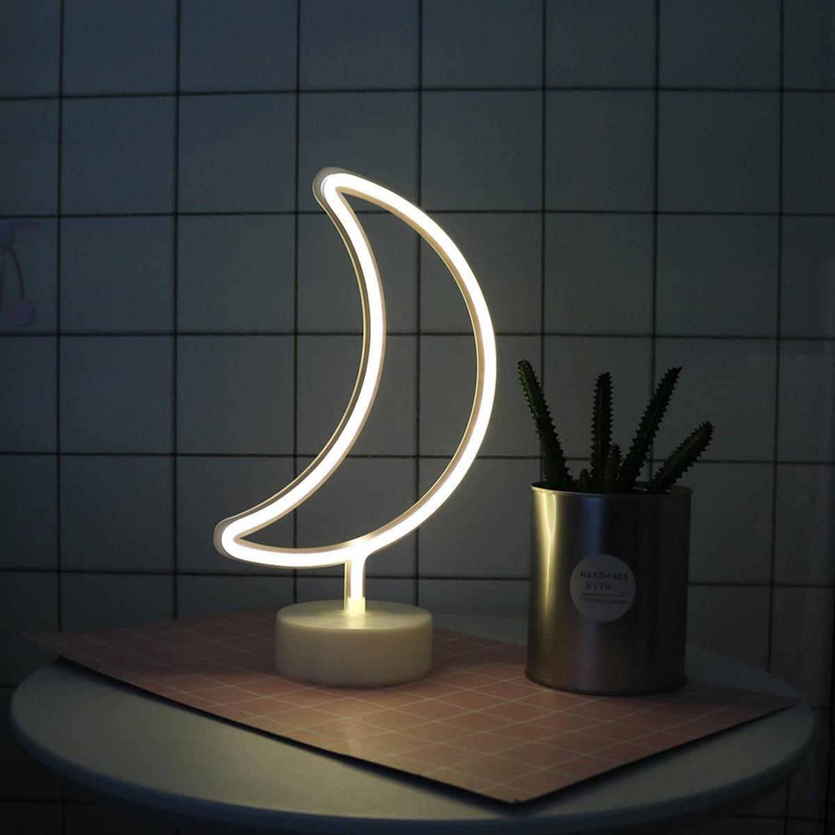 Dekoratif Pilli Ay Tasarımlı 3D Neon Led Masa Ve Gece Lambası (5643)