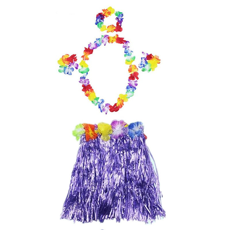 Luau Aloha Hawaii Kolye Etek Taç ve Bileklik Seti Mor (5643)