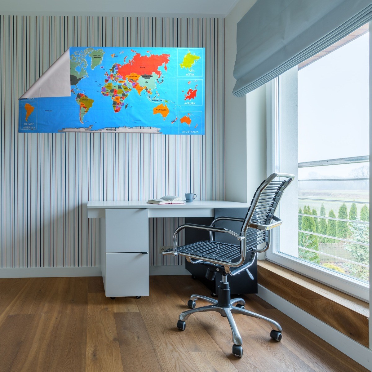 Renkli Atlas Dünya Haritası Manyetik Yapıştırıcı Gerektirmeyen Duvar Stickerı 118 CM * 56 CM (5643)