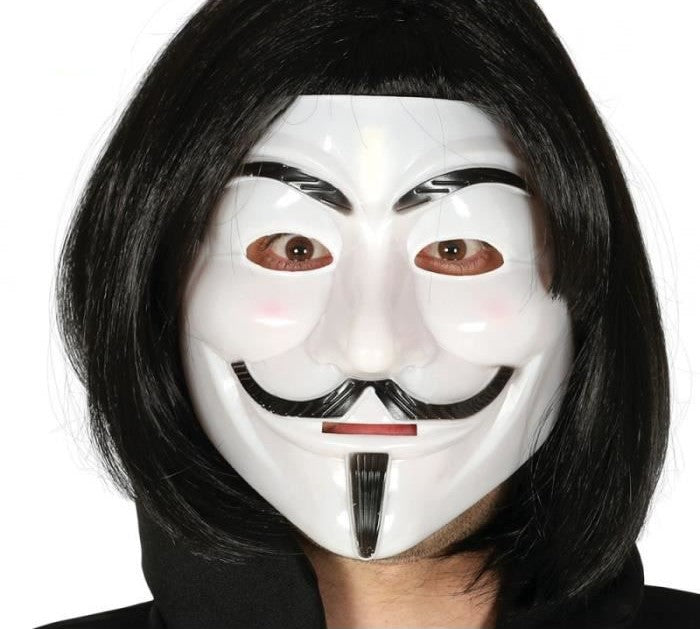 Siyah Renk Takma Kısa Saç ve V For Vendetta Maskesi Anonymous Maskesi (5643)