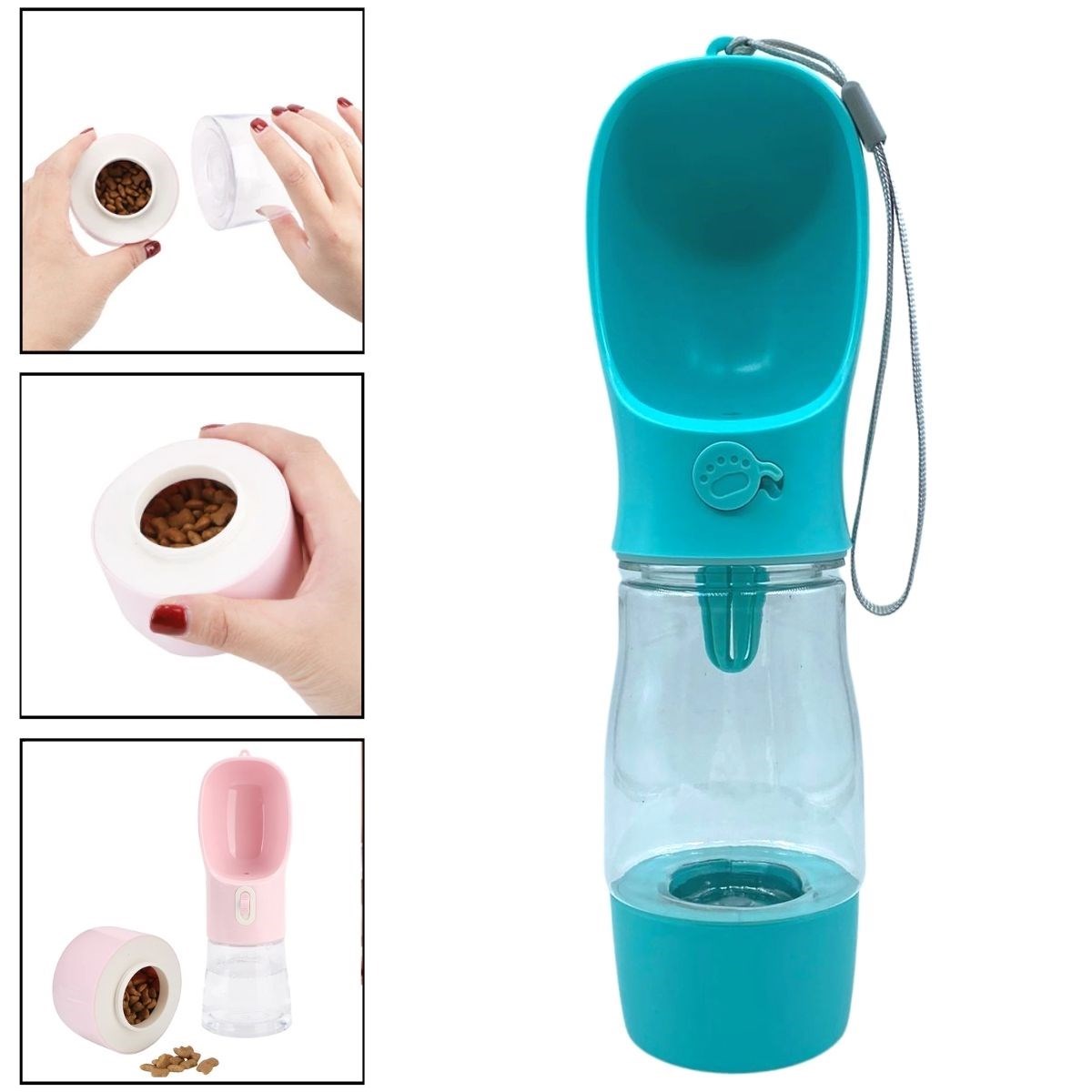 Taşınabilir Mama Hazneli Evcil Hayvan Suluğu Seyahat Kabı Kilitlenebilen Su Sızdırmaz 380ML (5643)