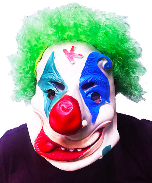 Yeşil Renk Afro Bonus Peruklu Palyaço Lateks Et Maske (5643)