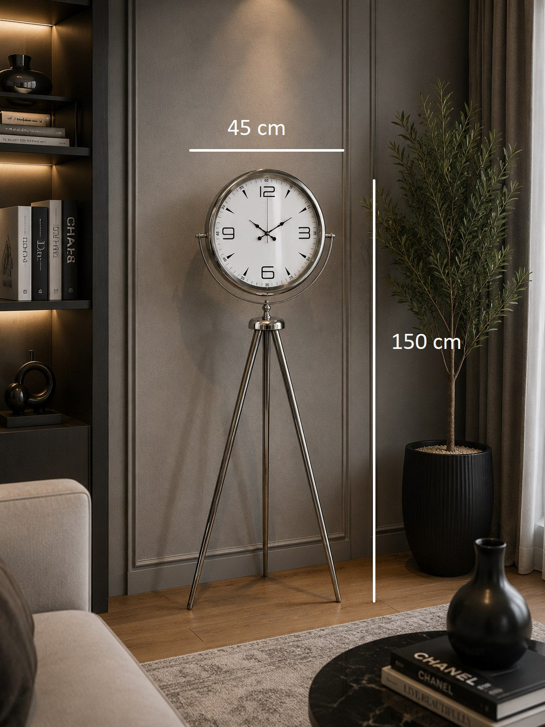 Krom Legacy 150 x 45 Cm Metal Tripod Ayaklı Saat