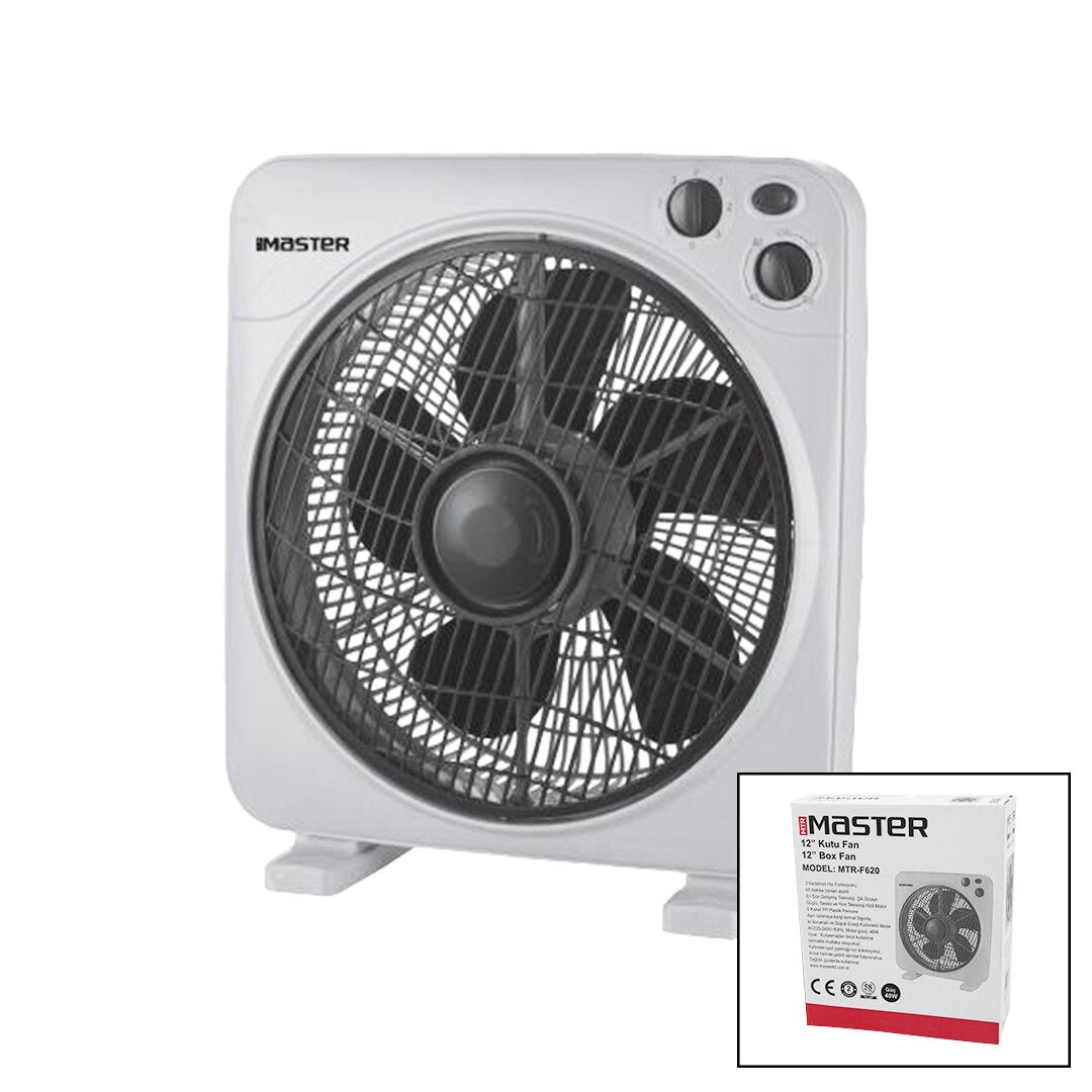 12 İNÇ KUTU FAN VANTİLATÖR 3 KADEME HIZ 5 PLASTİK KANAT 40W 60DK.ZAMAN AYARLI MTR-F620 (5643)