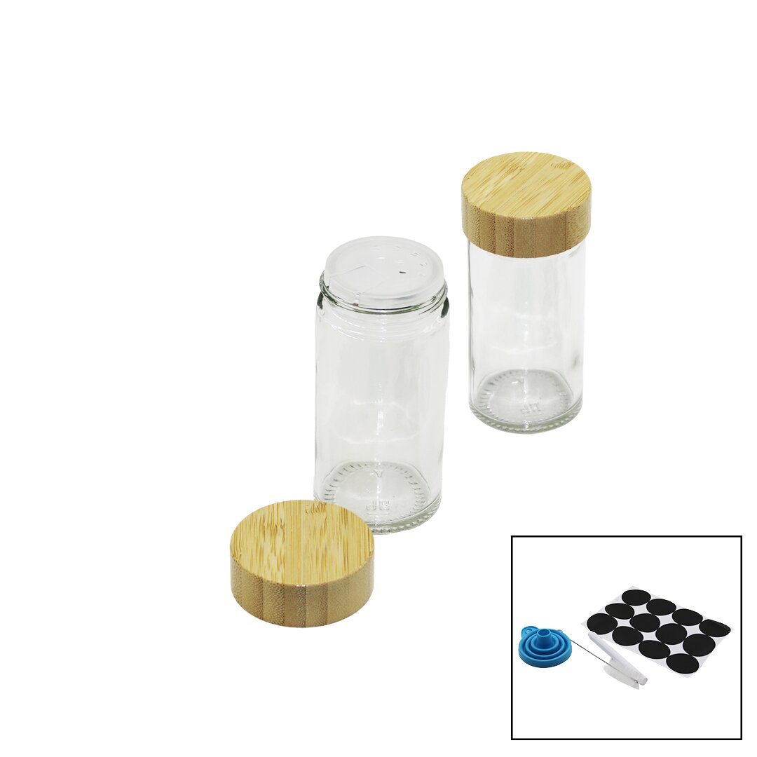 12 PCS TAKIM YUVARLAK CAM BAHARATLIK - TUZLUK BAMBU KAPAKLI (5643)