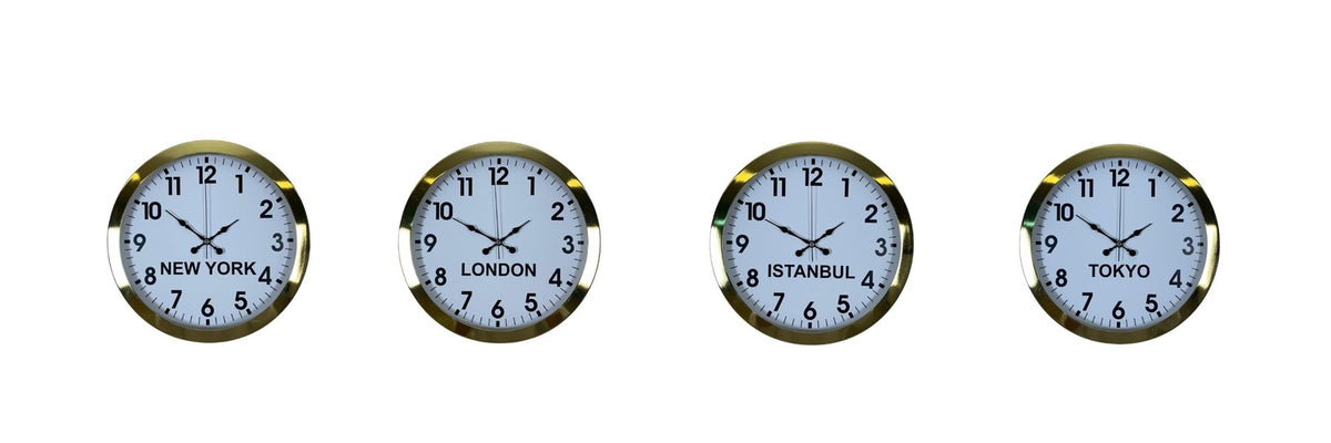 Gold Seri 4’lü Metal 36 cm Dünya Saatleri