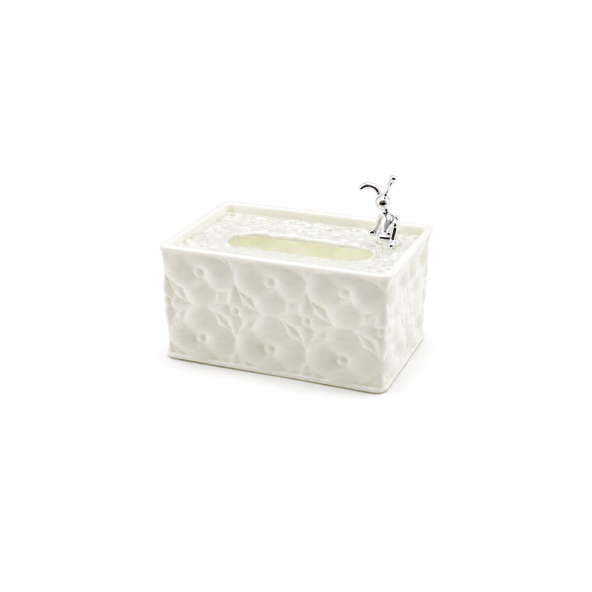 18.4X12.5X9CM BEYAZ YAYLI MASAÜSTÜ DEKORATİF DİKDÖRTGEN PEÇETELİK (5643)