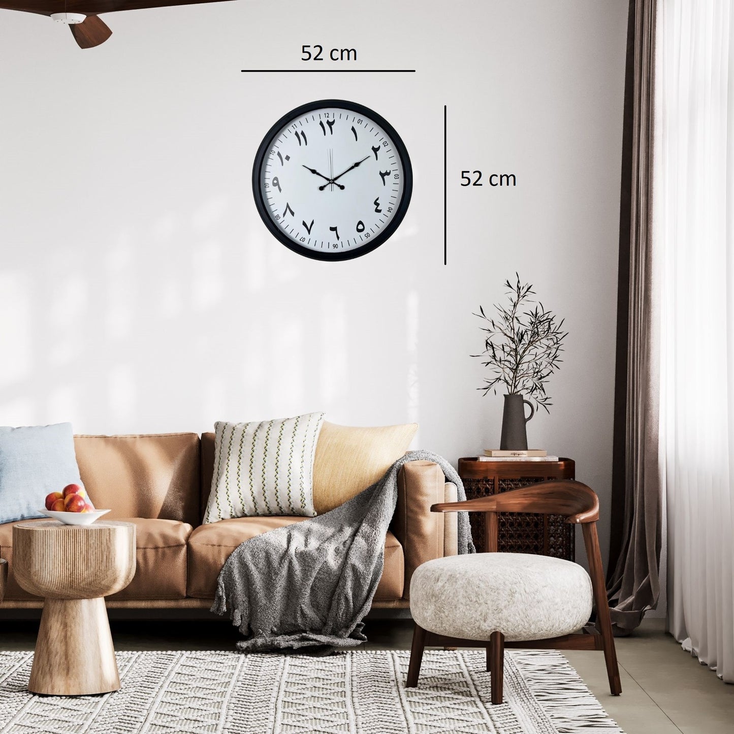 Siyah 52 Cm Metal Arapça Rakamlı Duvar Saati