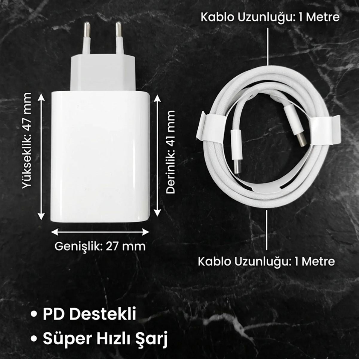25W Hızlı Şarj Adaptörü USB-C to Type-C Kablolu – PD Destekli, Süper Hızlı Şarj Cihazı (5643)