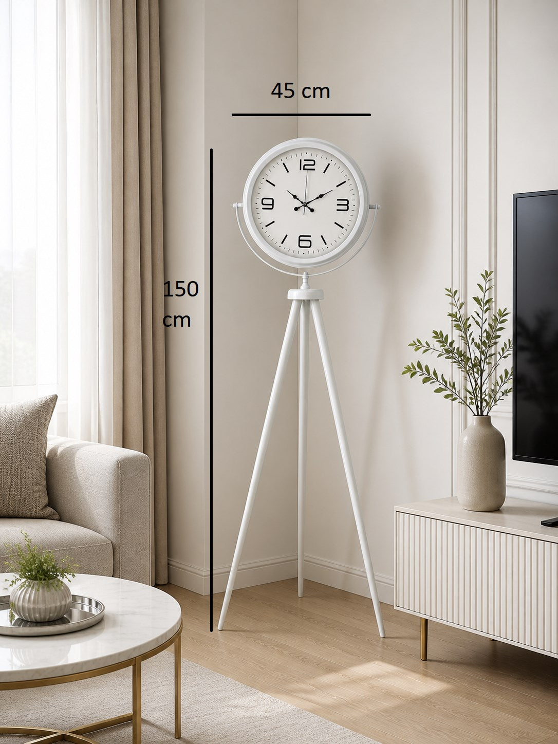 Modern Line Beyaz Tripod Ayaklı Saat