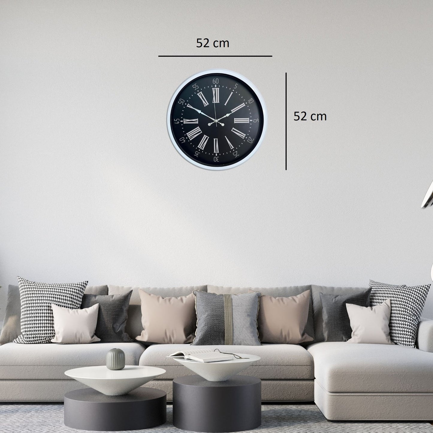 Beyaz Elegant Tasarım 52 Cm Metal Duvar Saati