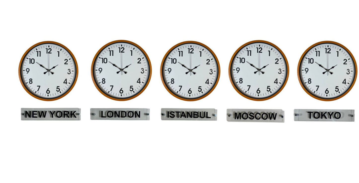 Sunrise Turuncu 36 Cm 5 li Tabelalı Dünya Saatleri