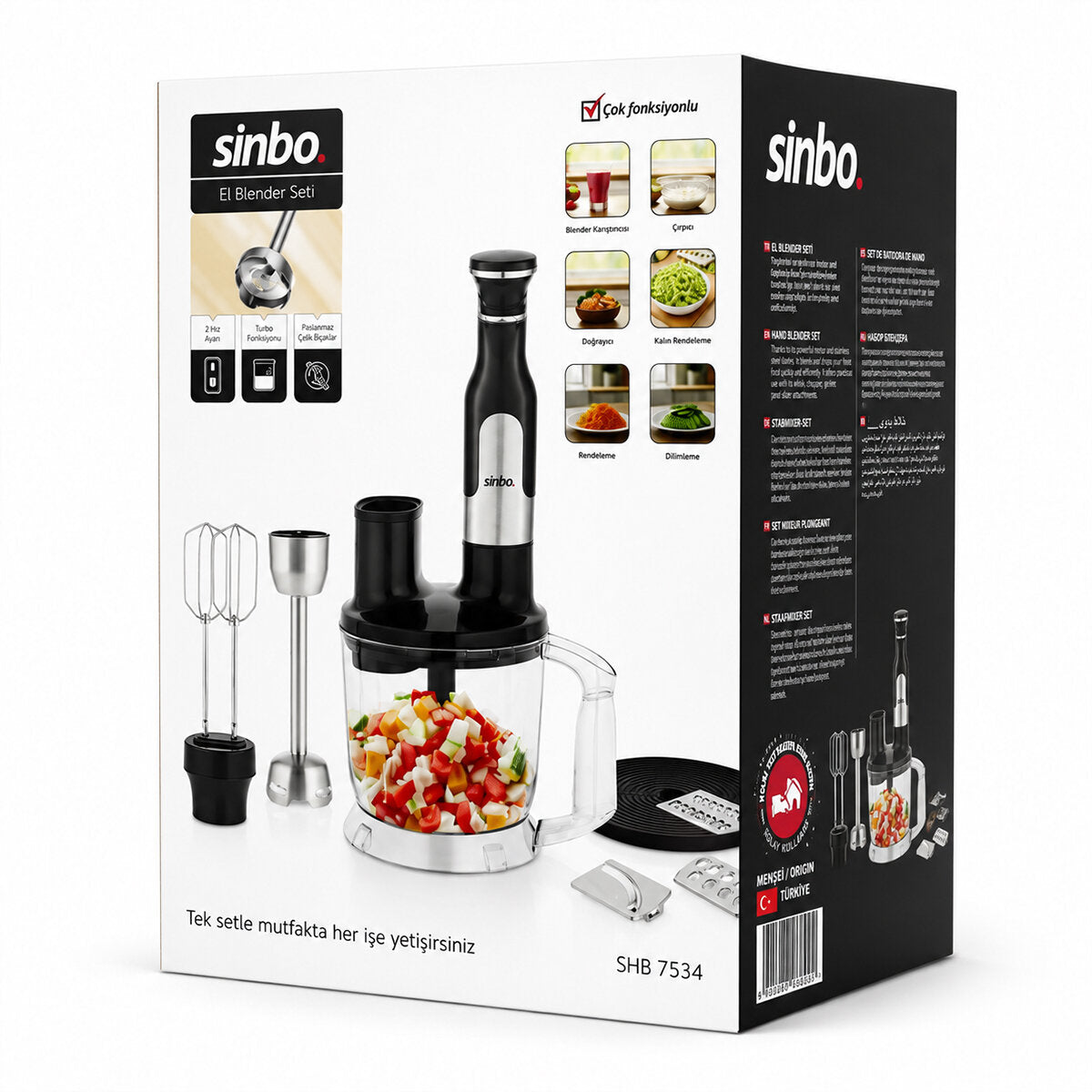 2HIZ AYAR - PASLANMAZ ÇELİK BIÇAK EL MULTİ BLENDER SETİ 2 LT HAZNELİ SHB-7534 (5643)