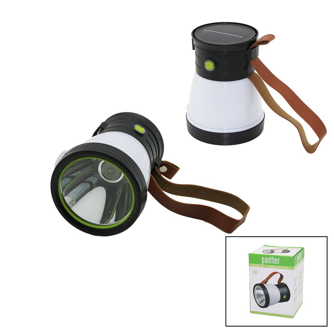 2İN 15W+360°SMDEL FENERİ SOLAR- USB ŞARJ POWERBANK 500LM IŞIK AYARI FLAŞÖR SUNİ DERİ KULP PT-8151 (5643)