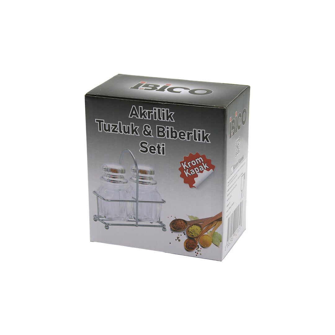 2PCS KROM KAPAK AKRİLİK TUZLUK - BİBERLİK - BAHARATLIK METAL STANDLI KARE - KÖŞELİ (5643)