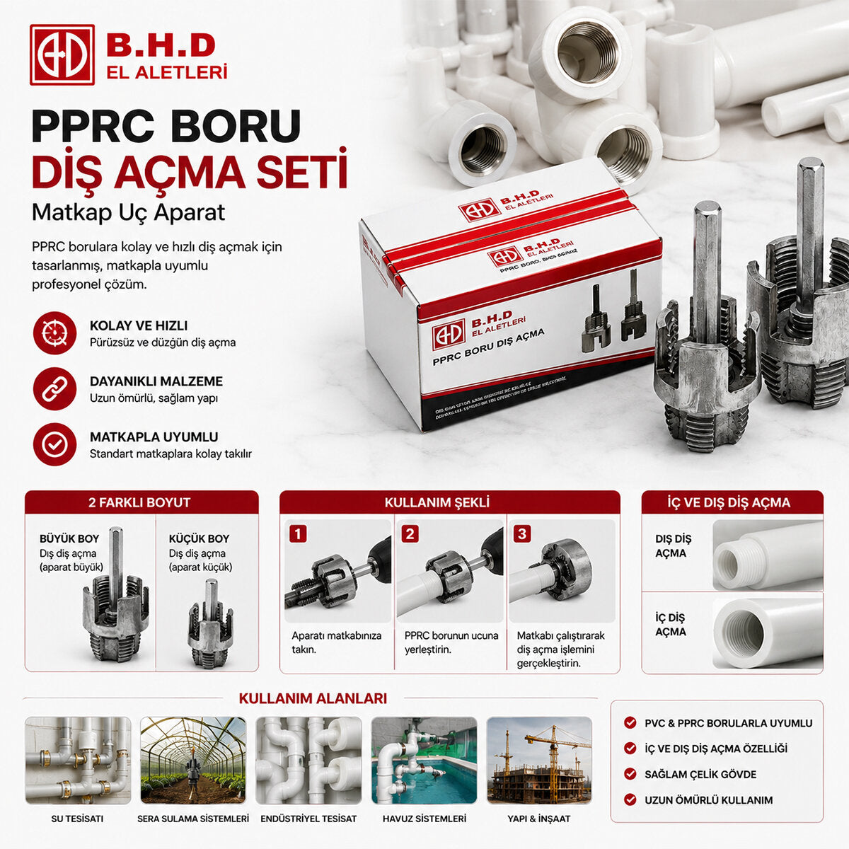 2PCS PPRC BORU DİŞ AÇMA MATKAP UÇ APARAT (5643)