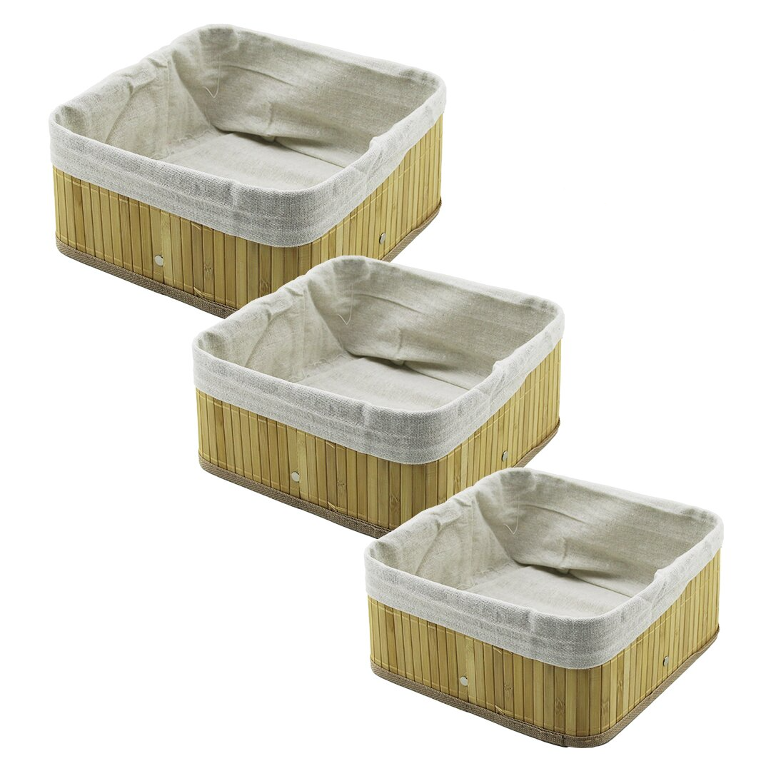 3 BOY KARE BAMBU KENAR ORGANİZER SEPET AHŞAP ALTLIK - BEZLİ 17X17-21X21-26X26CM (5643)
