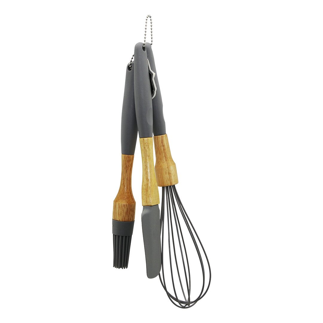 3 PCS SİLİKON ÇIRPICI - FIRÇA - SPATULA SETİ AHŞAP BAMBU SAP - SİLİKON KILIFLI (5643)