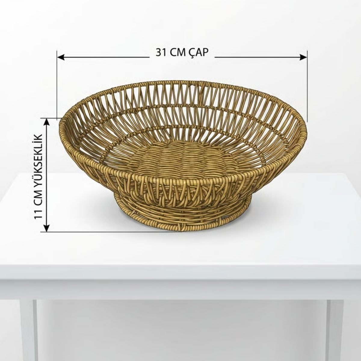 31 cm Plastik Rattan Servis Çanağı – Doğal Hasır Görünümlü Dekoratif Meyve, Ekmek ve Sunum Kasesi (5643)