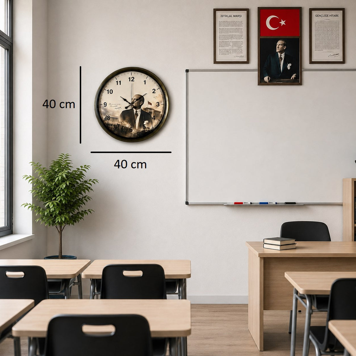 Cumhuriyet Hatırası Eskitme 40 x 40 Cm Metal Duvar Saati