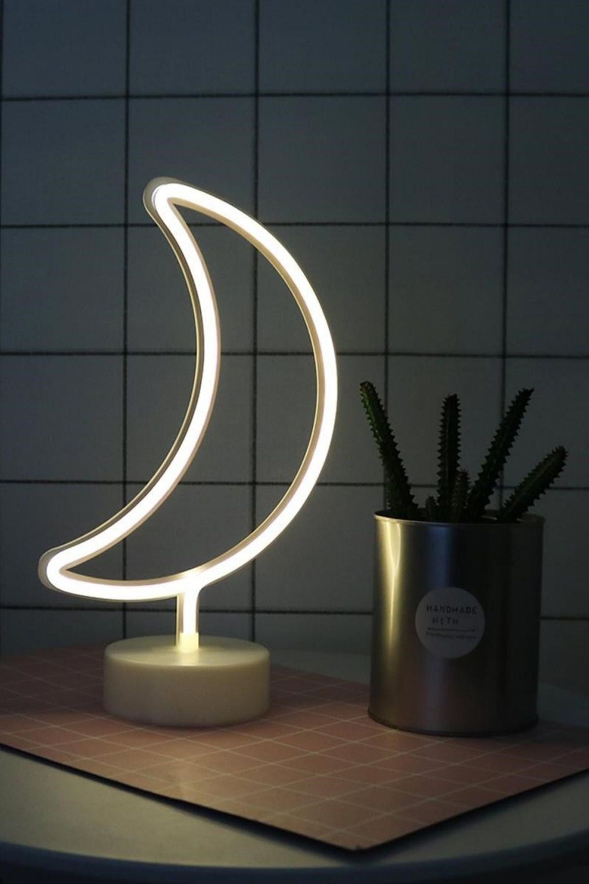 BUFFER® Dekoratif Pilli Ay Tasarımlı 3D Neon Led Masa Ve Gece Lambası