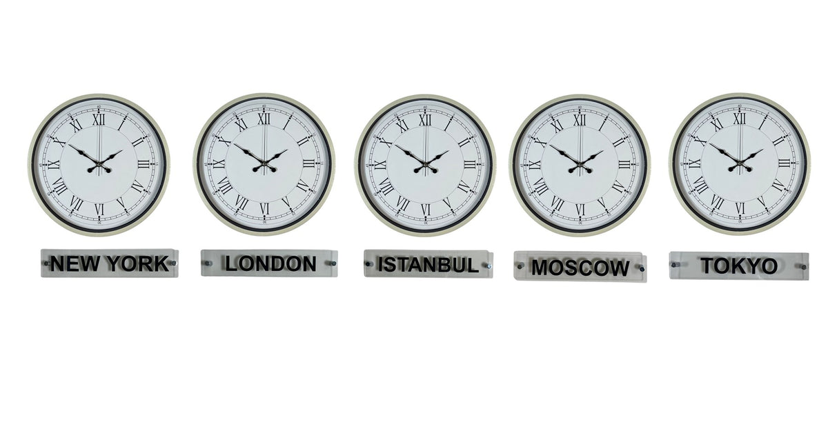 Krem 36 Cm 5 li Tabelalı Dünya Saatleri