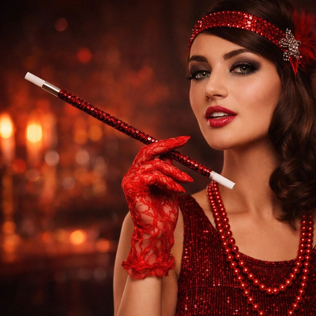 30 cm Kırmızı Payetli Sigara Tutacağı – 1920’ler Gatsby Parti Aksesuarı