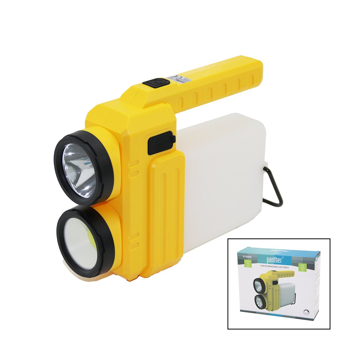 3İN 13W+COB LED+360°SMDEL FENERİ USB ŞARJ POWERBANK 1500LM IŞIK AYARI GÜN IŞIK - BEYAZ METAL ASKI+B42 PT-8439 (5643)