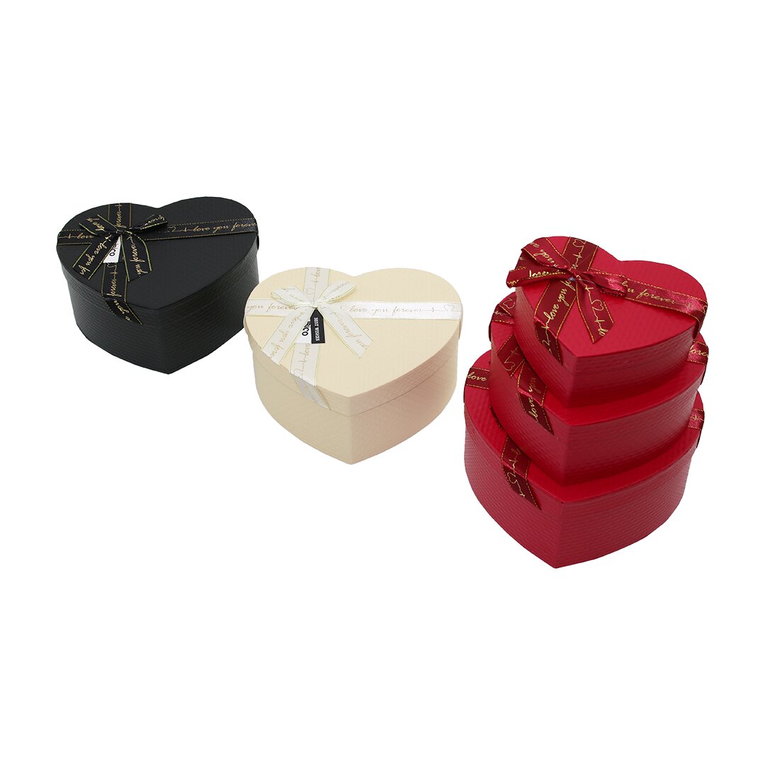3PCS KALP MAT MİX RENKLİ KARTON HEDİYE KUTUSU KURDELALI 22X20-19X17-16X14CM (5643)