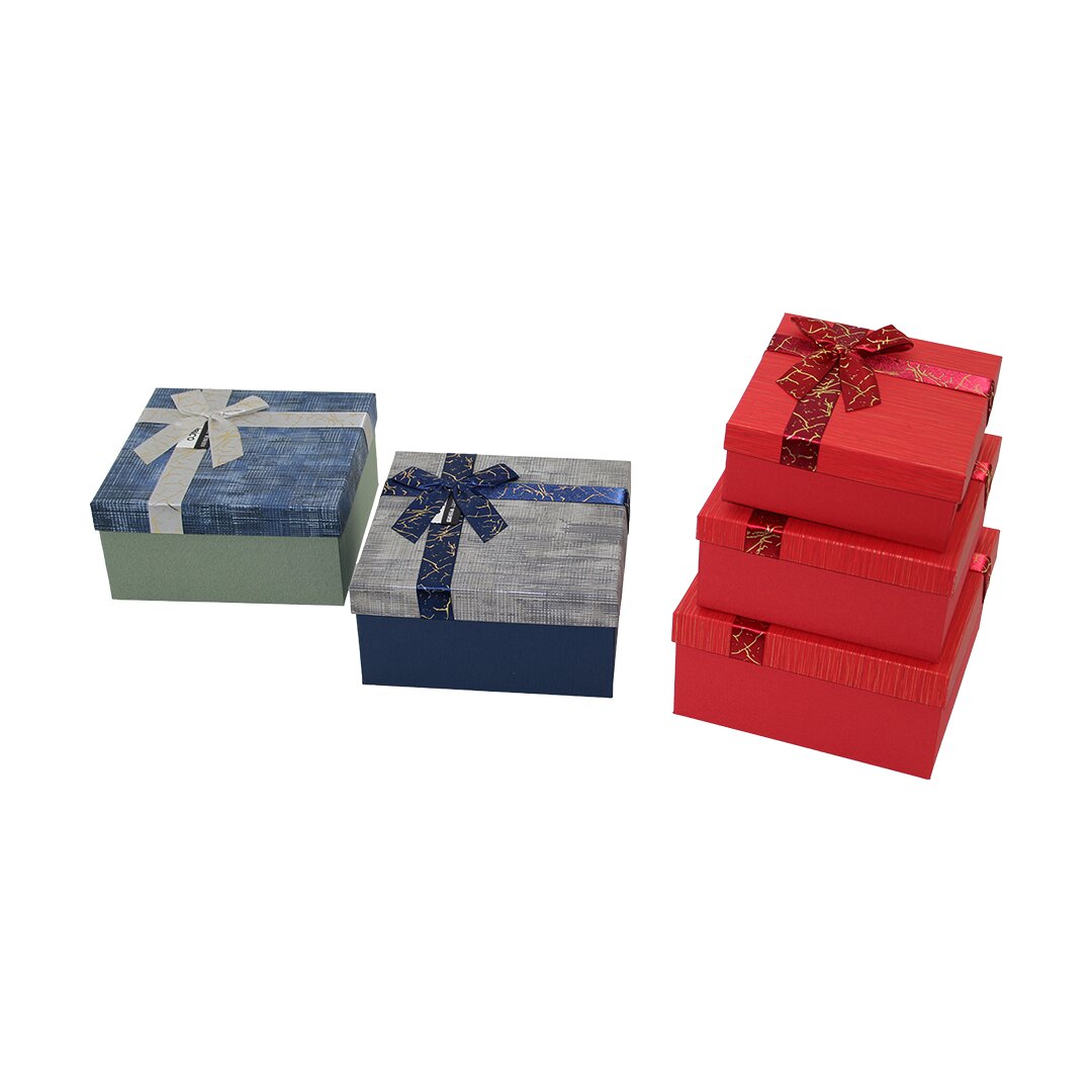 3PCS KARE ÇİZGİLİ MİX RENKLİ KARTON HEDİYE KUTUSU KURDELALI 19-17-15CM (5643)