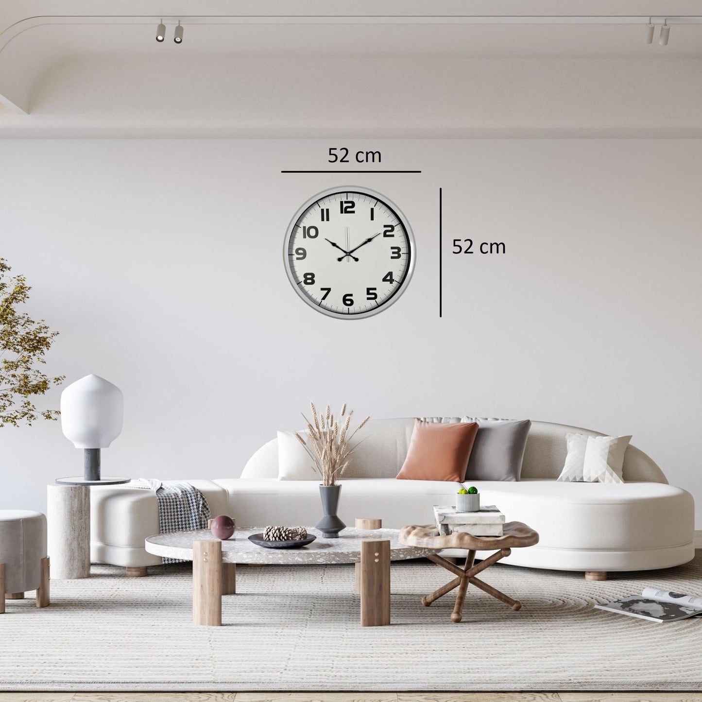 Beyaz Klasik Şık 52 Cm Metal Duvar Saati