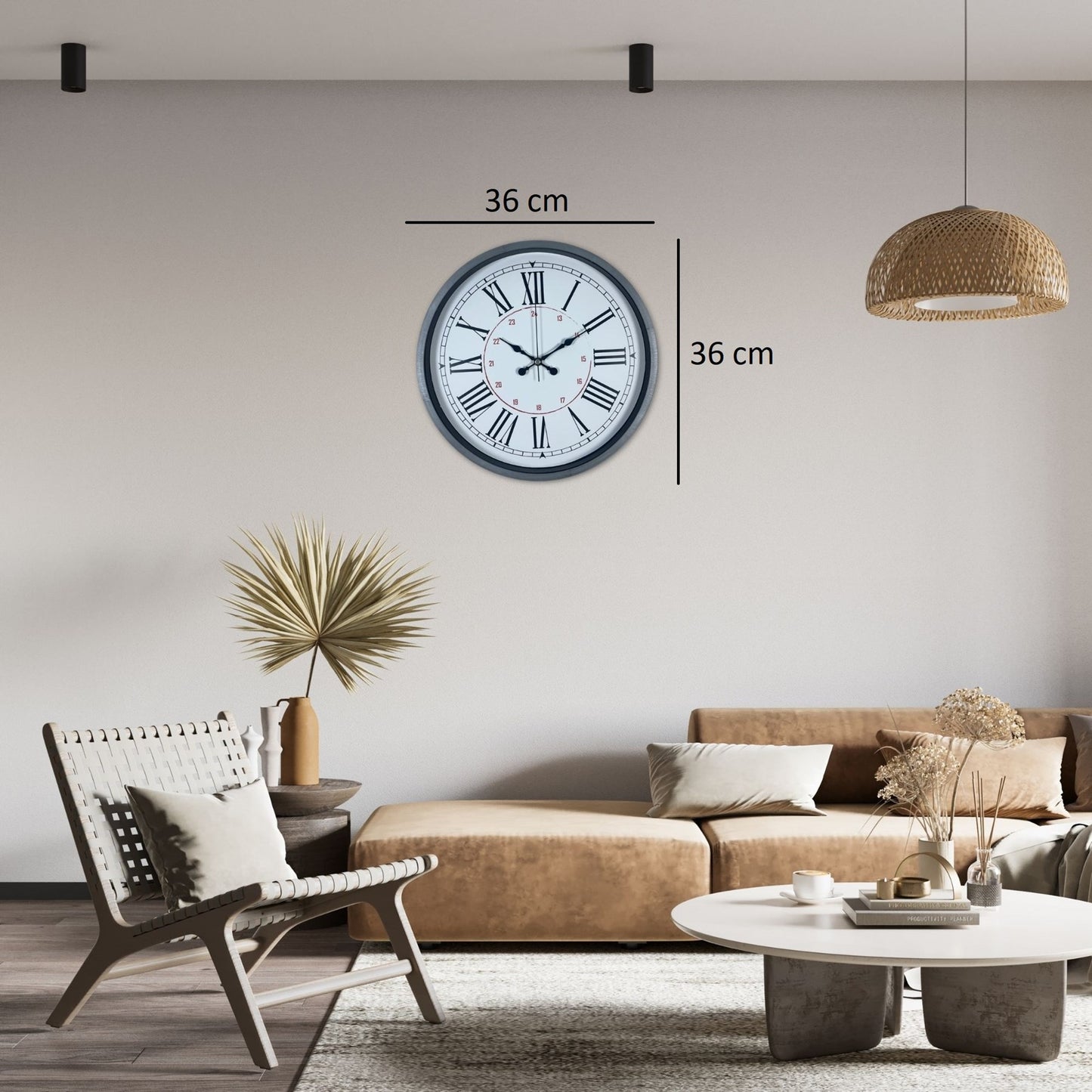 Gri Dekoratif 36 Cm Duvar Saati