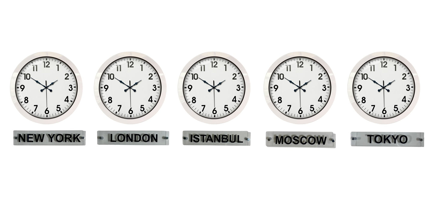 Prime 36 Cm Metal Dünya Saatleri – 5’li Beyaz Set