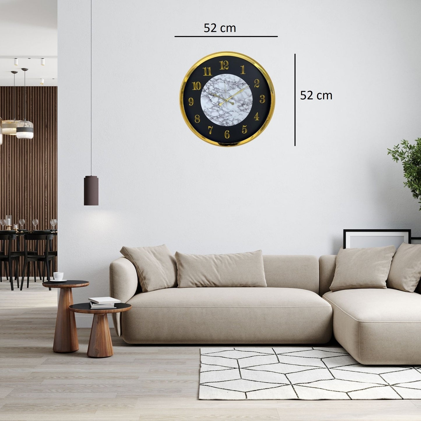 Gold Mermer Desenli Modern 52 x 52 Cm Duvar Saati