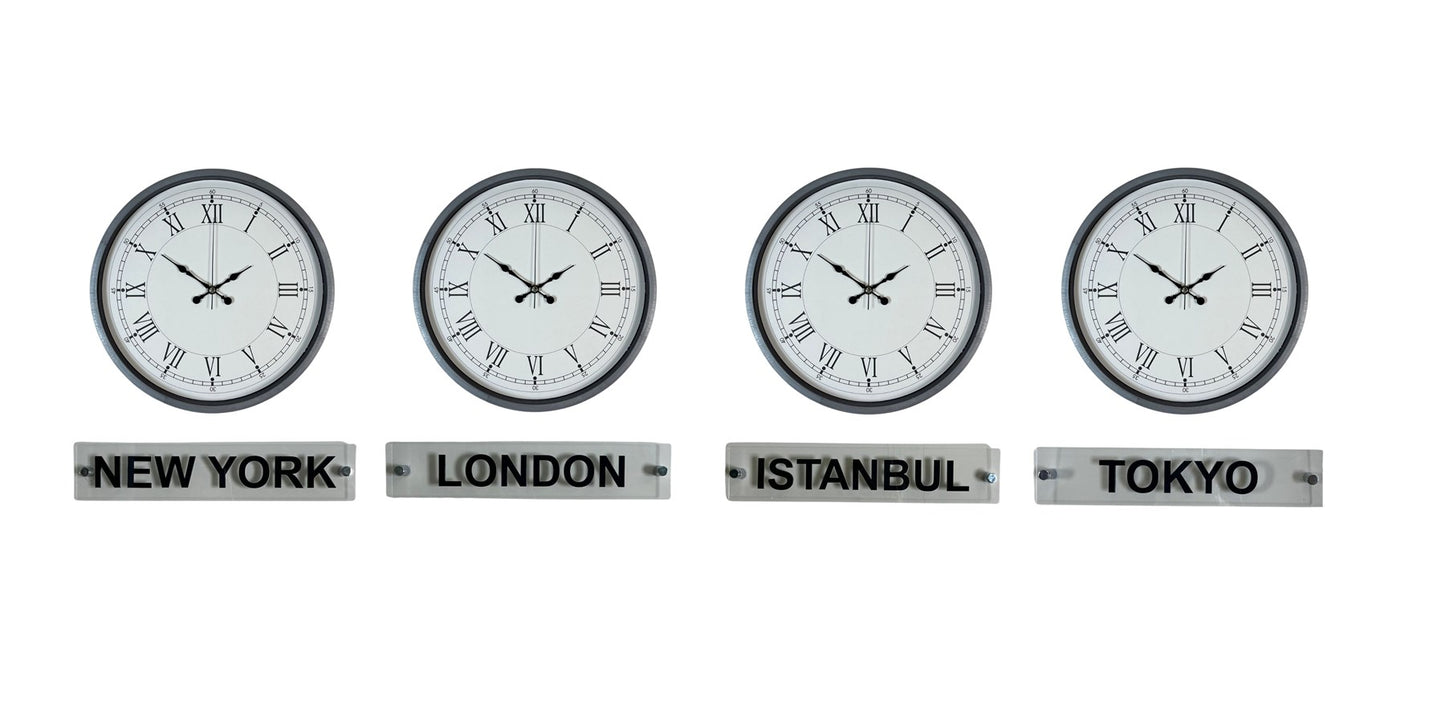Gri 4’lü 36 Cm Tabelalı Dünya Saatleri