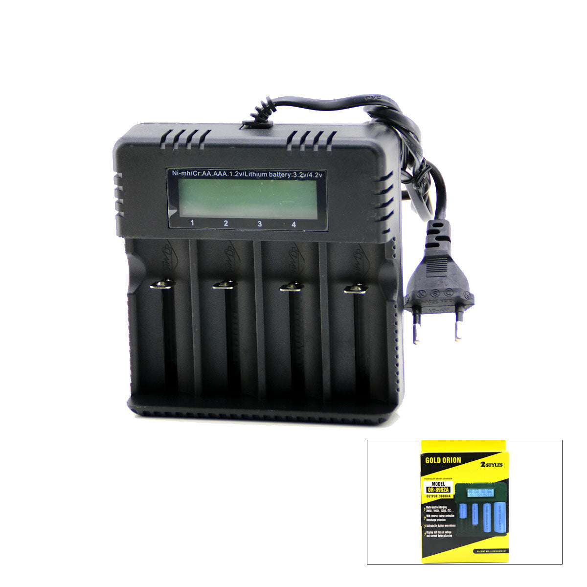 4LÜ PİL ŞARJ ALETİ 3000mA 4.2V FİŞLİ=AC 100-240V ETC - 26650 - 18650 - 16340 (5643)