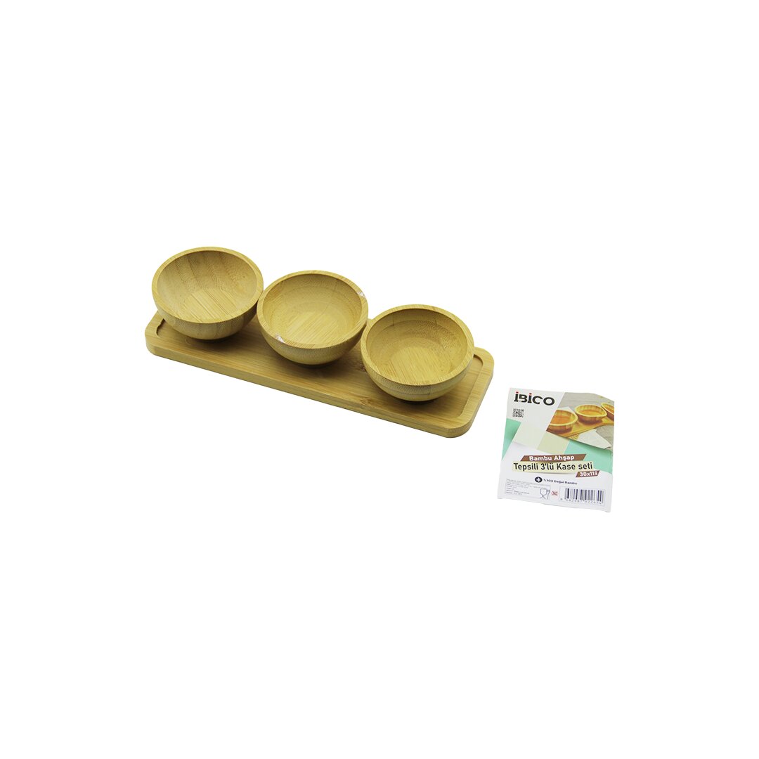 4PCS ÇEREZLİK - LOKUMLUK AHŞAP BAMBU TEPSİLİ KASE SETİ 30X11CM (5643)