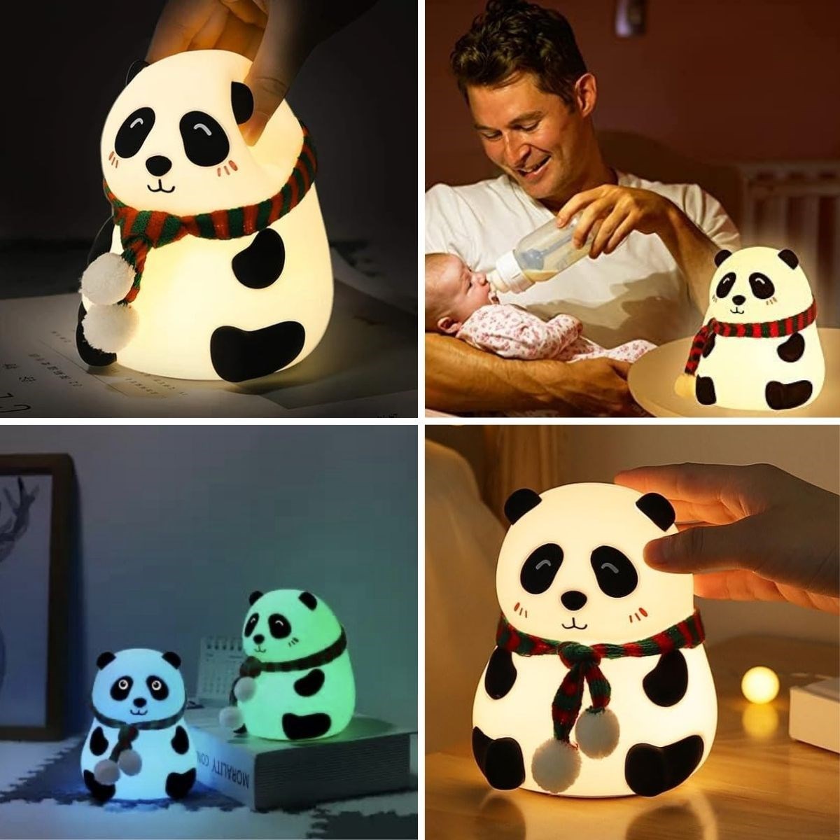 5 Farklı Renk Modlu Panda Figürlü Pofuduk LED Gece Lambası–Yumuşak Dokulu Çocuk Odası ve Dekoratif Şarjlı Ortam Işığı (5643)