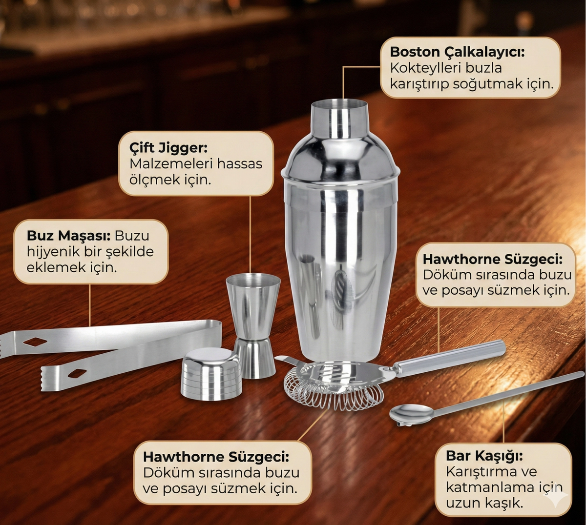5 Parça Kokteyl Hazırlama Seti 550 Ml