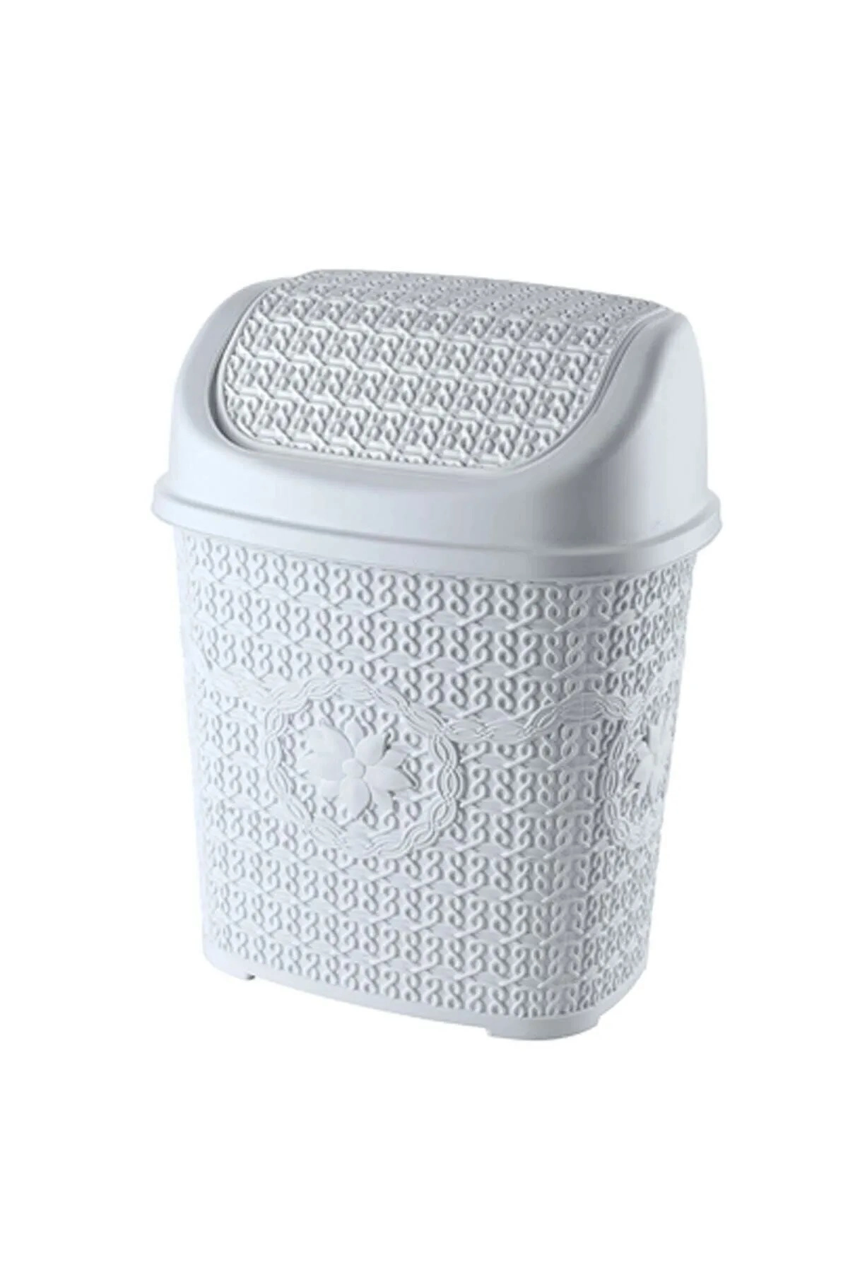 5 Parça Örgü Desenli Plastik Banyo Seti Çamaşır Sepeti Deterjanlık Klik Çöp Kovası Klozet Fırçası