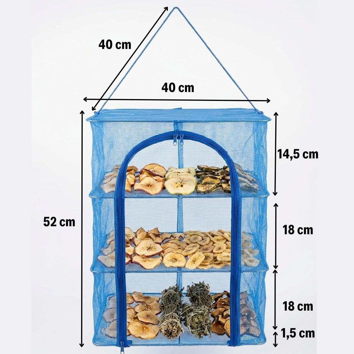 BUFFER® 3 Katlı Fermuarlı Sebze Meyve Kurutucu File – 40x40 cm Katlı Askılı Kurutma Filesi (52 cm Uzunluk)