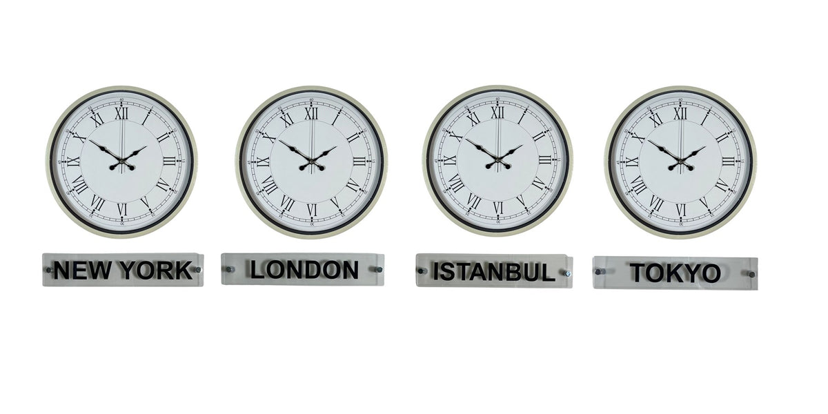 Elegant Krem 4’lü 36 Cm Tabelalı Dünya Saatleri