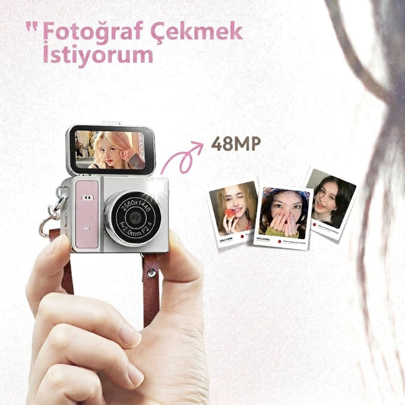 Katlanabilir Ekranlı Mini Vlog Kamerası - Anahtarlık Boyutu - 2K Kalite
