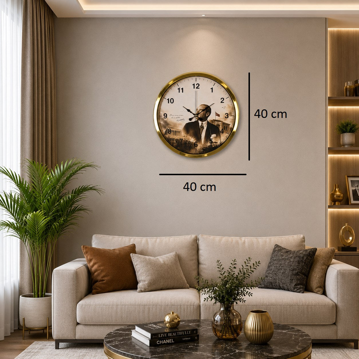 Gold Cumhuriyet Işığı 40 x 40 Cm Metal Duvar Saati