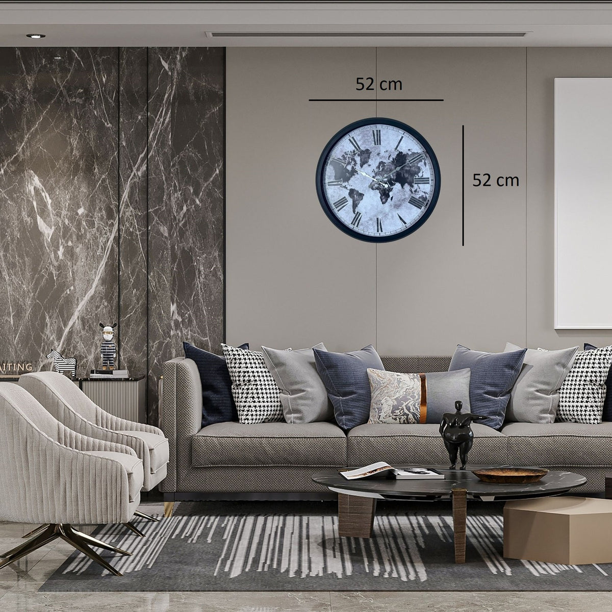 Siyah Atlas Roman 52 x 52 Cm Roman Duvar Saati