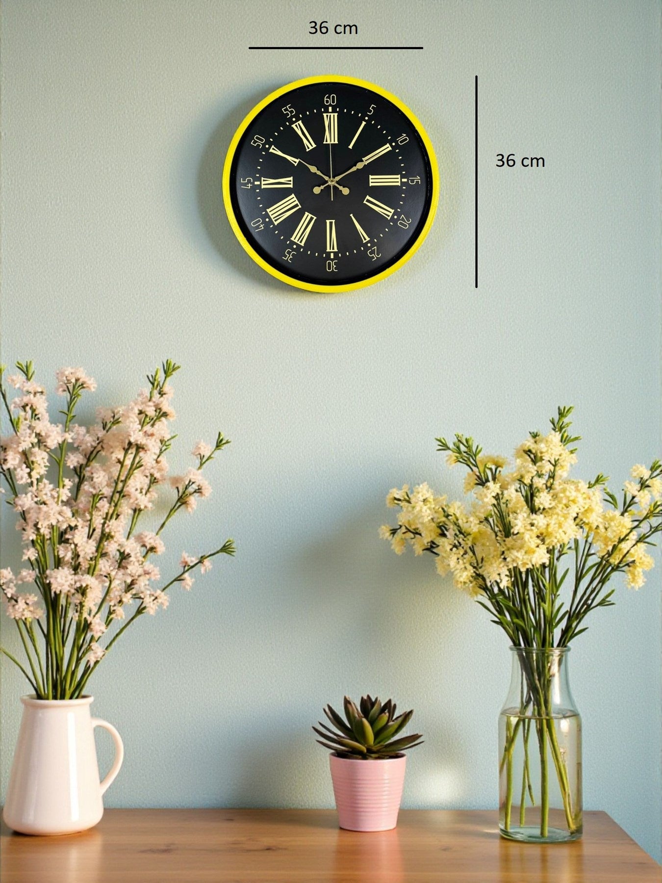 36 Cm Sarı Modern Duvar Saati
