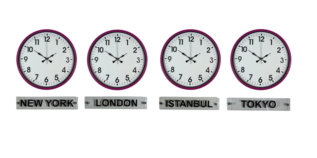 Pembe 36 Cm 4 lü Tabelalı Dünya Saatleri Seti